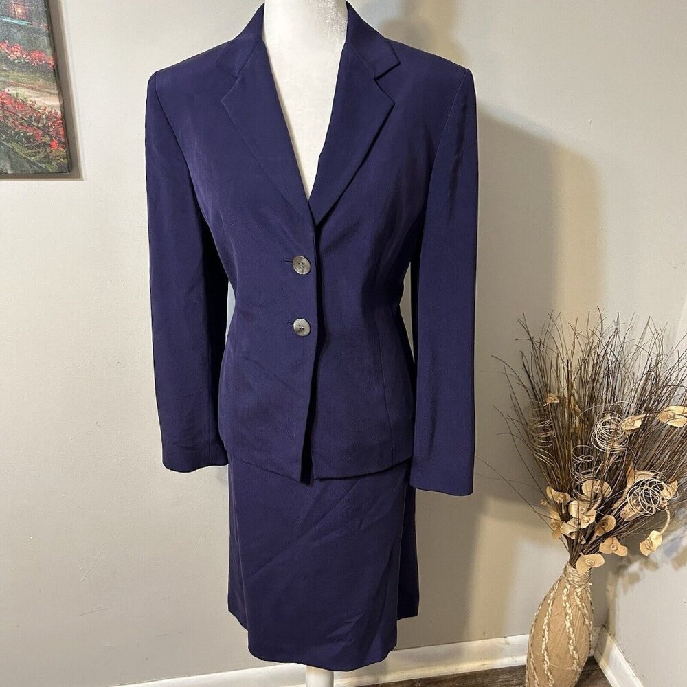 Valerie Stevens 2 Piece Purple Silk Skirt Suit Set Women Top Sz 8 Skirt Sz 14